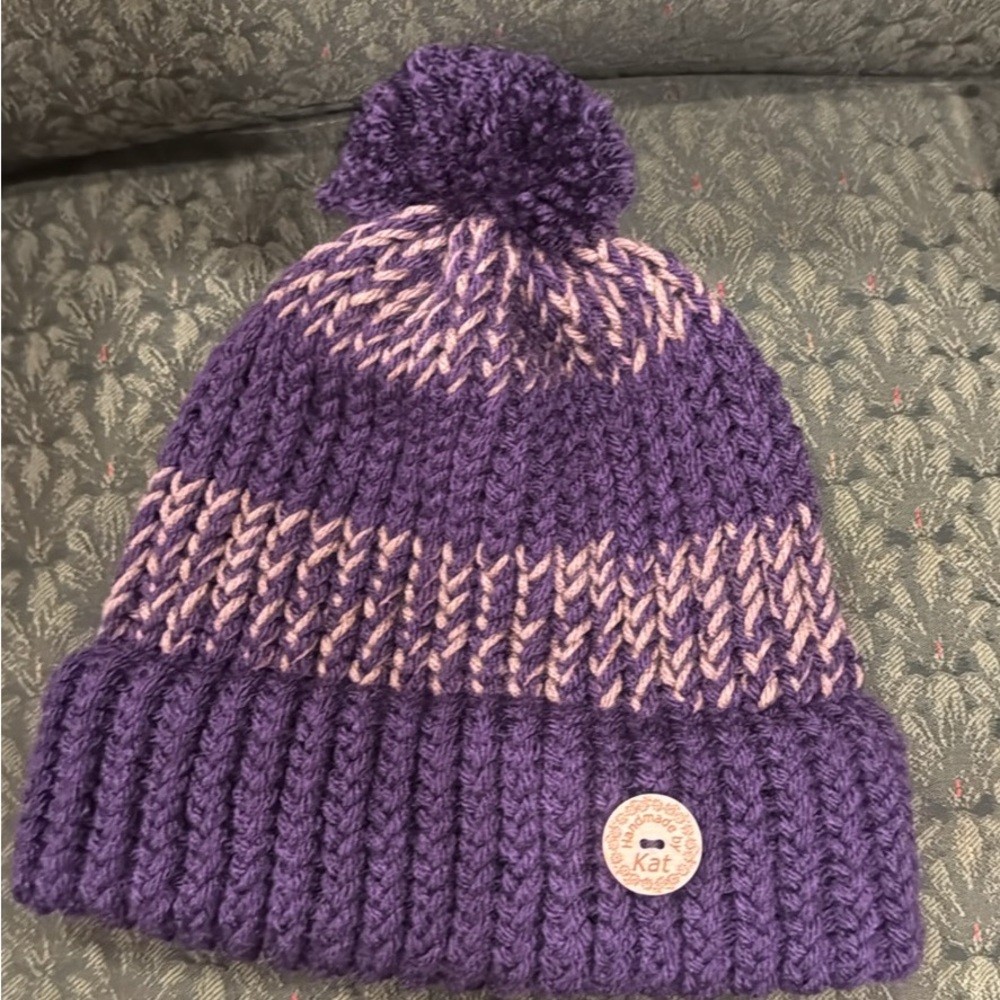 *NEW* Purple and Brown hand Knit Adult stocking cap - Picture 1 of 1